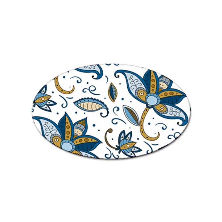 Flowers Blue Texture Style Batik Sticker Oval (100 pack)