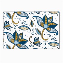 Flowers Blue Texture Style Batik Postcards 5  X 7  (pkg Of 10) by Jancukart