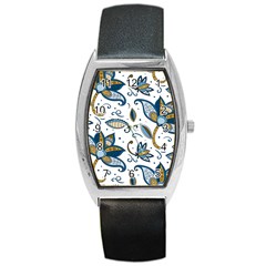 Flowers Blue Texture Style Batik Barrel Style Metal Watch