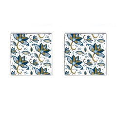 Flowers Blue Texture Style Batik Cufflinks (square)