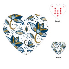 Flowers Blue Texture Style Batik Playing Cards Single Design (heart)