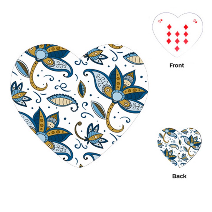 Flowers Blue Texture Style Batik Playing Cards Single Design (Heart)