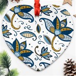 Flowers Blue Texture Style Batik Heart Ornament (Two Sides) Front