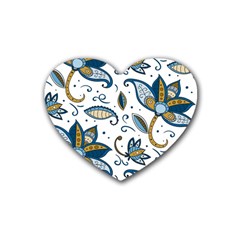 Flowers Blue Texture Style Batik Rubber Coaster (heart) by Jancukart