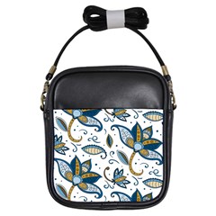 Flowers Blue Texture Style Batik Girls Sling Bag