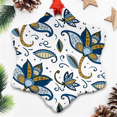 Flowers Blue Texture Style Batik Ornament (snowflake) by Jancukart