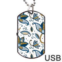 Flowers Blue Texture Style Batik Dog Tag Usb Flash (two Sides)