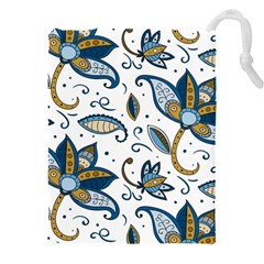 Flowers Blue Texture Style Batik Drawstring Pouch (4xl)