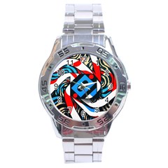 Abstract Background Pattern Stainless Steel Analogue Watch