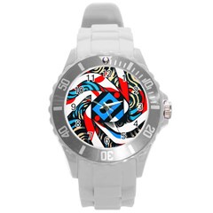 Abstract Background Pattern Round Plastic Sport Watch (l) by Jancukart