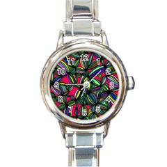 Background Pattern Flowers Seamless Round Italian Charm Watch