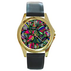 Background Pattern Flowers Seamless Round Gold Metal Watch by Jancukart