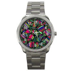 Background Pattern Flowers Seamless Sport Metal Watch