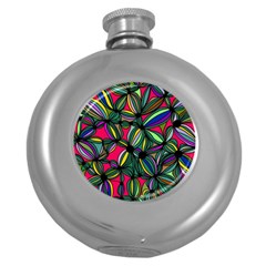 Background Pattern Flowers Seamless Round Hip Flask (5 Oz)