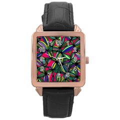 Background Pattern Flowers Seamless Rose Gold Leather Watch 