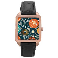 Abstract Pattern Rose Gold Leather Watch 