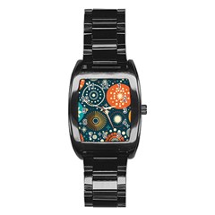 Abstract Pattern Stainless Steel Barrel Watch