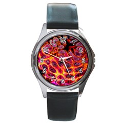 Fractal Black Texture Wallpaper Round Metal Watch