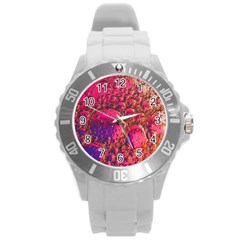 Colorful Bubbles Abstract Art Round Plastic Sport Watch (l)