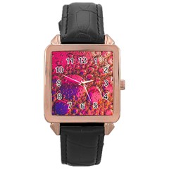 Colorful Bubbles Abstract Art Rose Gold Leather Watch 