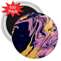 Pink Black And Yellow Abstract Painting 3  Magnets (100 Pack) by Jancukart