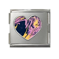 Pink Black And Yellow Abstract Painting Mega Link Heart Italian Charm (18mm) by Jancukart