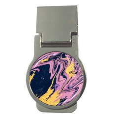 Pink Black And Yellow Abstract Painting Money Clips (round) 