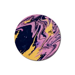 Pink Black And Yellow Abstract Painting Rubber Round Coaster (4 Pack)