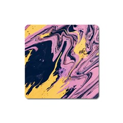 Pink Black And Yellow Abstract Painting Square Magnet