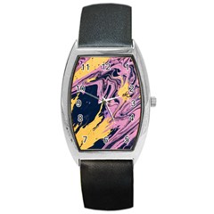 Pink Black And Yellow Abstract Painting Barrel Style Metal Watch