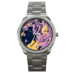 Pink Black And Yellow Abstract Painting Sport Metal Watch