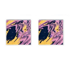 Pink Black And Yellow Abstract Painting Cufflinks (square) by Jancukart