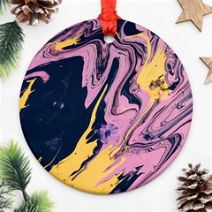 Pink Black And Yellow Abstract Painting Round Ornament (two Sides) by Jancukart