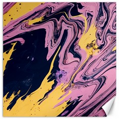 Pink Black And Yellow Abstract Painting Canvas 12  X 12  by Jancukart