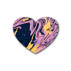 Pink Black And Yellow Abstract Painting Rubber Coaster (heart)