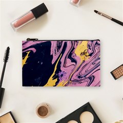 Pink Black And Yellow Abstract Painting Cosmetic Bag (small) by Jancukart