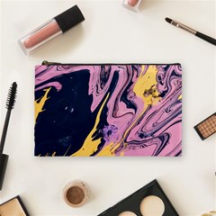 Pink Black And Yellow Abstract Painting Cosmetic Bag (medium) by Jancukart