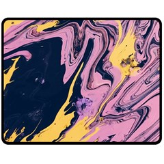 Pink Black And Yellow Abstract Painting One Side Fleece Blanket (medium)