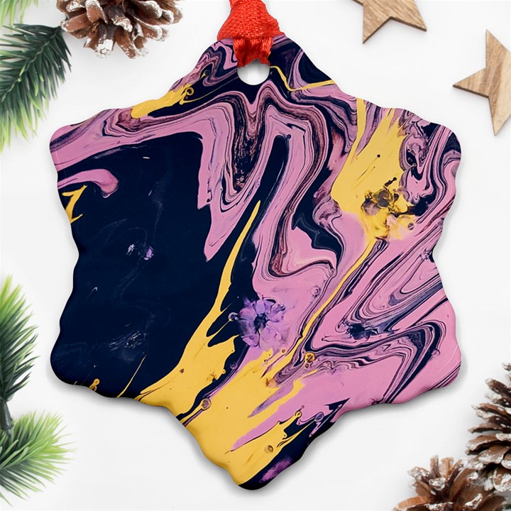 Pink Black And Yellow Abstract Painting Ornament (Snowflake)