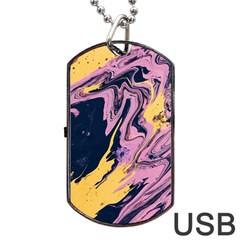 Pink Black And Yellow Abstract Painting Dog Tag Usb Flash (one Side)