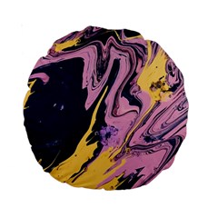 Pink Black And Yellow Abstract Painting Standard 15  Premium Round Cushions