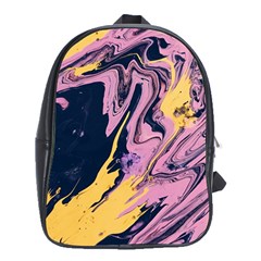 Pink Black And Yellow Abstract Painting School Bag (xl) by Jancukart