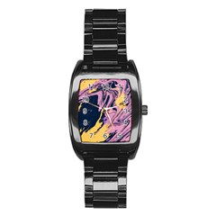 Pink Black And Yellow Abstract Painting Stainless Steel Barrel Watch by Jancukart