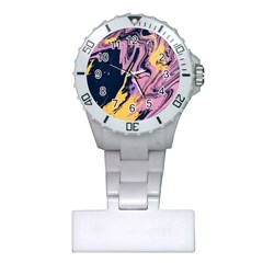 Pink Black And Yellow Abstract Painting Plastic Nurses Watch