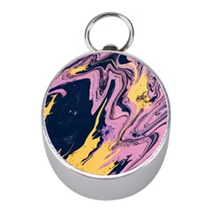 Pink Black And Yellow Abstract Painting Mini Silver Compasses