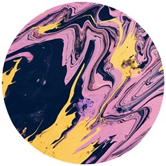 Pink Black And Yellow Abstract Painting Wooden Puzzle Round