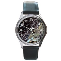 Black Marble Abstract Pattern Texture Round Metal Watch