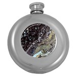 Black Marble Abstract Pattern Texture Round Hip Flask (5 oz) Front