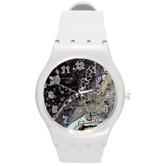 Black Marble Abstract Pattern Texture Round Plastic Sport Watch (m)