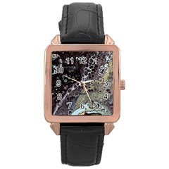 Black Marble Abstract Pattern Texture Rose Gold Leather Watch 